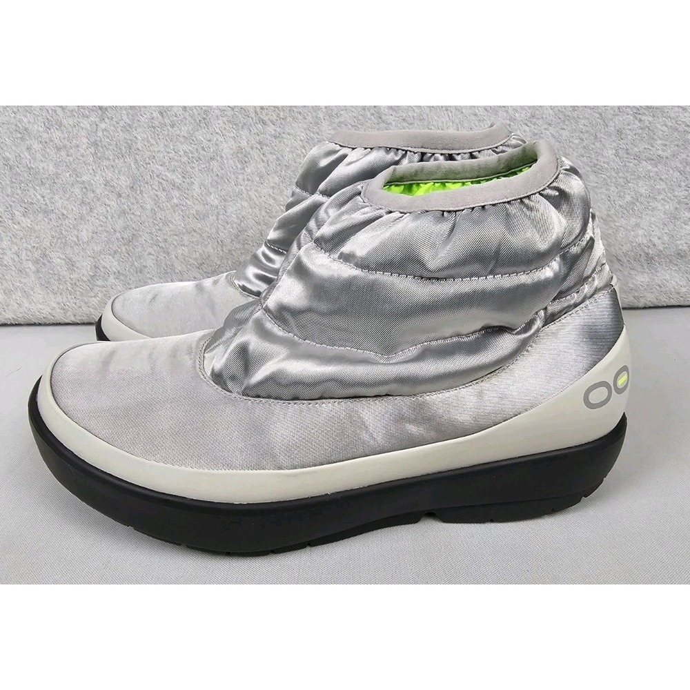 Oofos OOmg Bootie Recovery Shoes Womens Size 10 Silver Metallic Slip-on Nylon